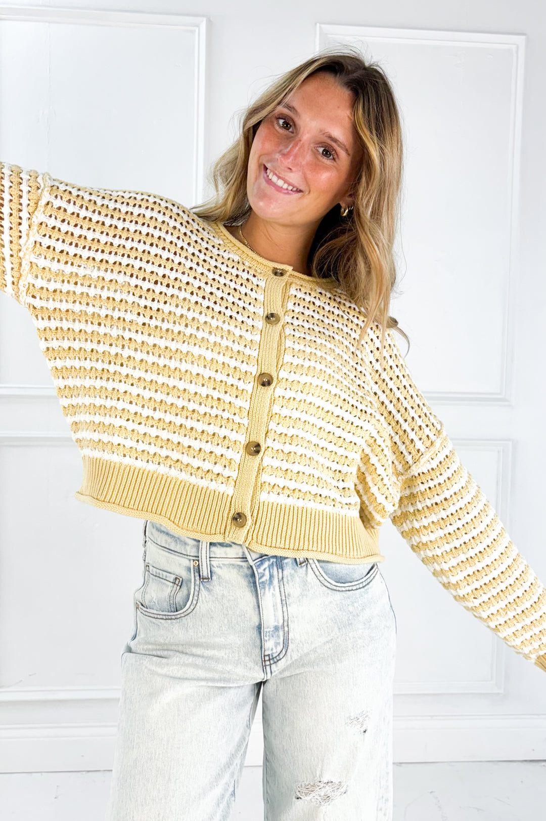 Textured Crochet Striped Cardigan