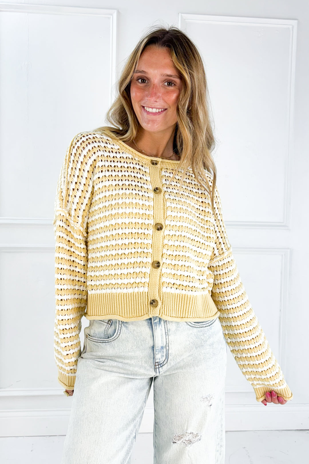Textured Crochet Striped Cardigan