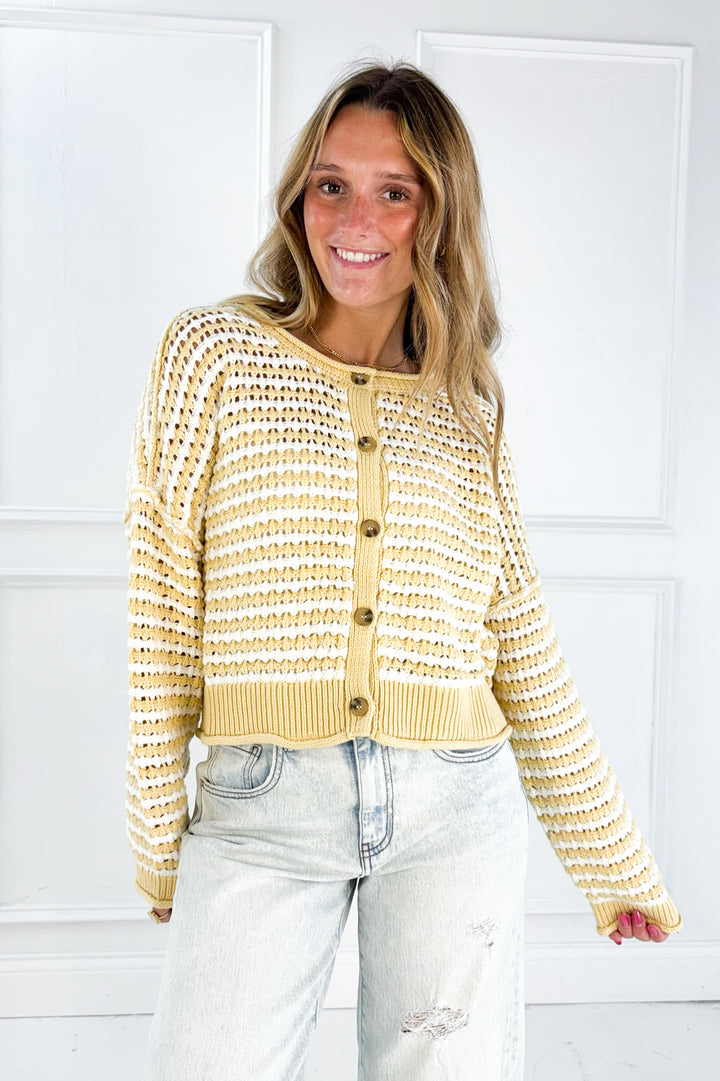 Textured Crochet Striped Cardigan