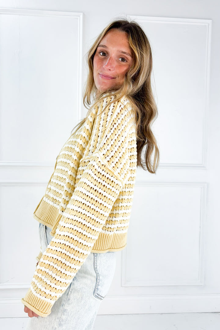Textured Crochet Striped Cardigan