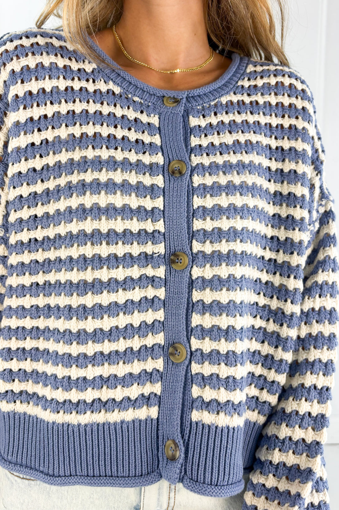 Textured Crochet Striped Cardigan