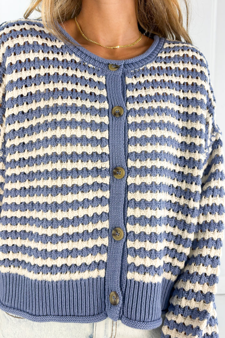 Textured Crochet Striped Cardigan