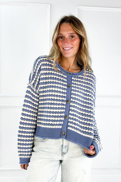 Textured Crochet Striped Cardigan