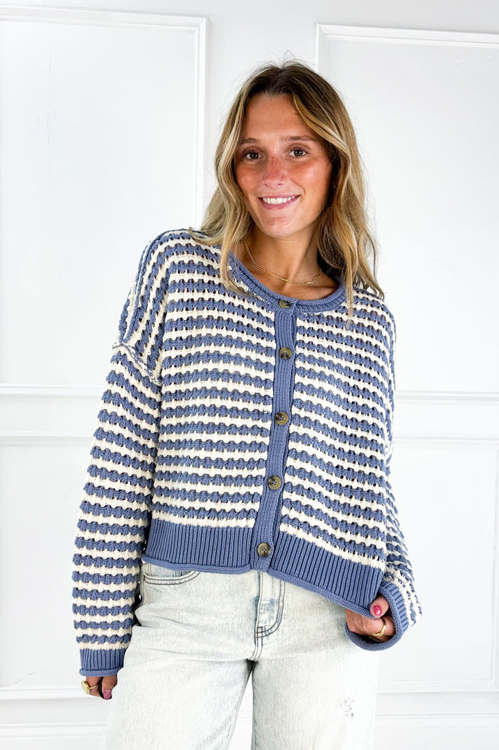 Textured Crochet Striped Cardigan