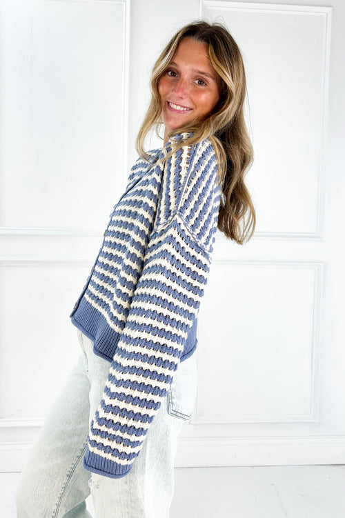 Textured Crochet Striped Cardigan