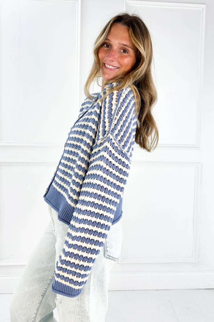 Textured Crochet Striped Cardigan