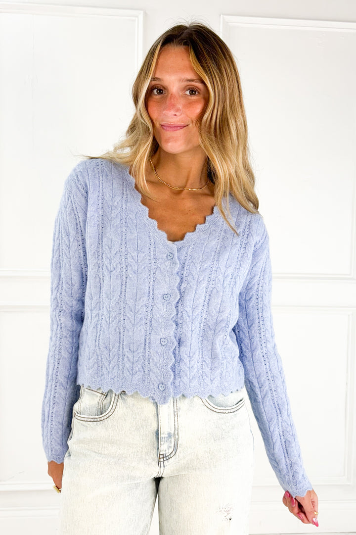 Scallop Hem Cable Knit Cardigan