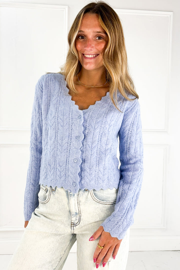Scallop Hem Cable Knit Cardigan