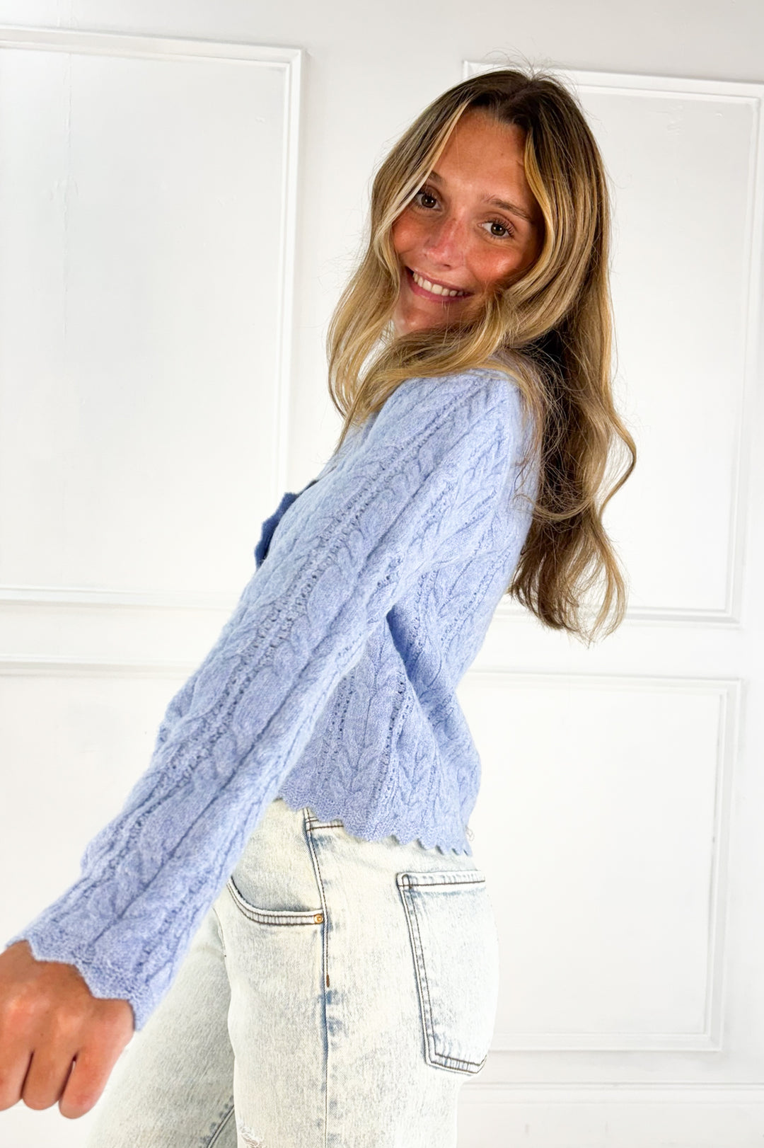 Scallop Hem Cable Knit Cardigan