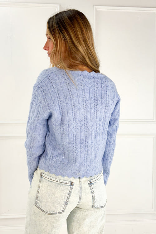Scallop Hem Cable Knit Cardigan