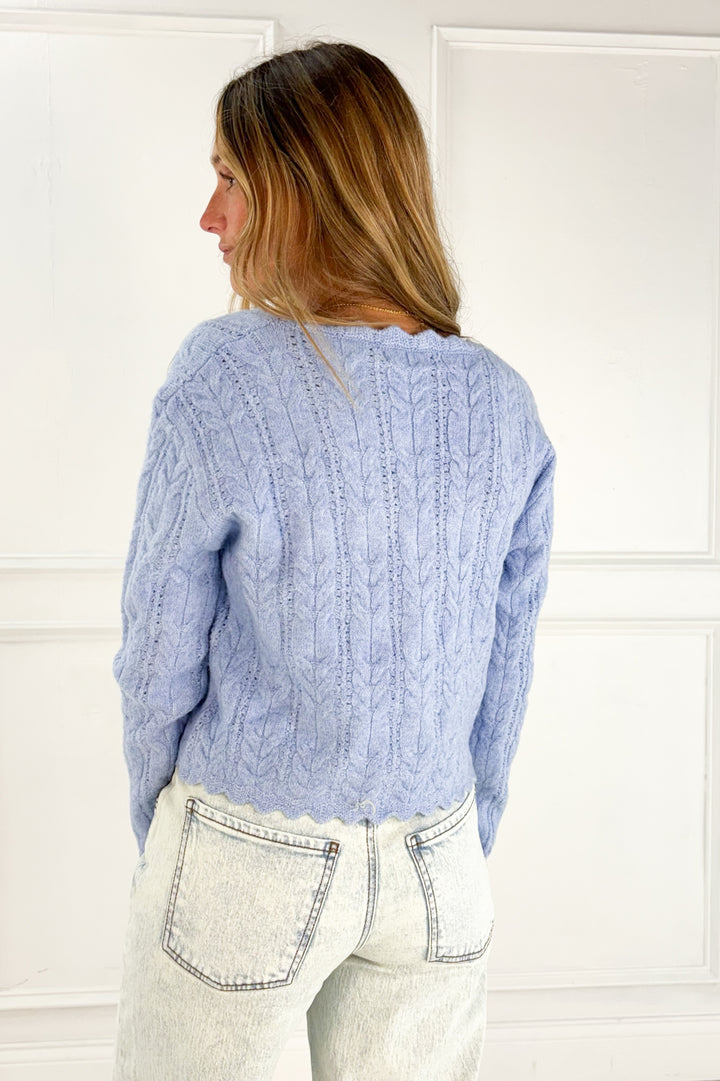 Scallop Hem Cable Knit Cardigan
