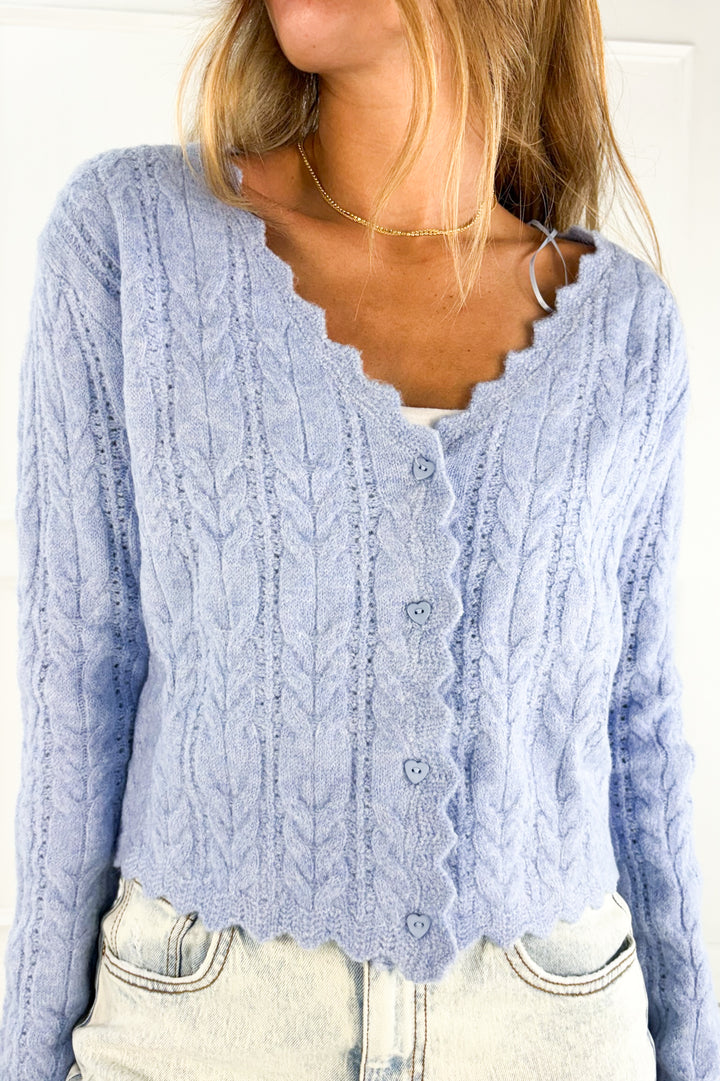 Scallop Hem Cable Knit Cardigan