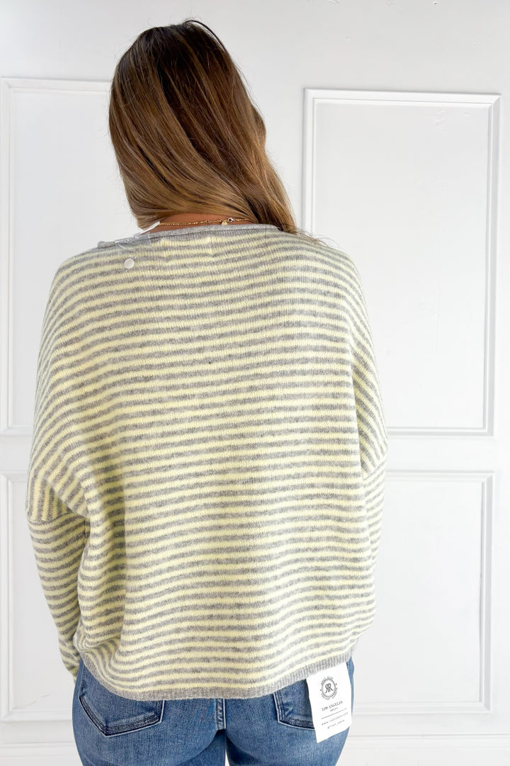 Stripe Raw Edge Drop Shoulder Knit Cardigan