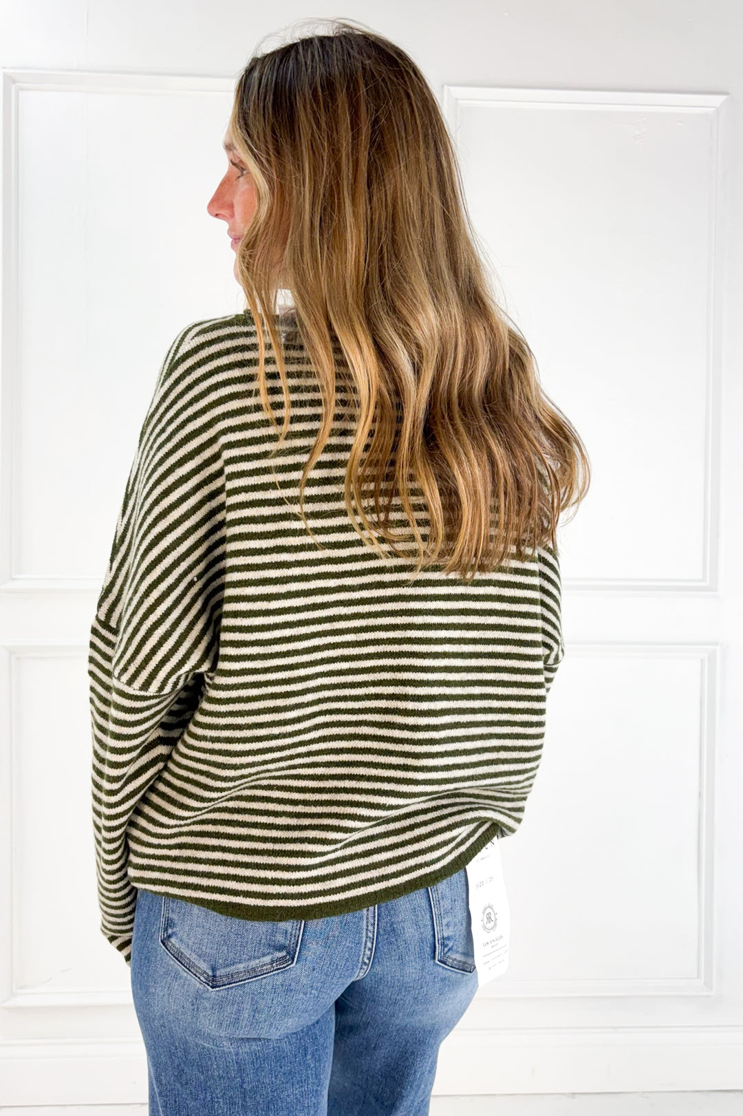 Stripe Raw Edge Drop Shoulder Knit Cardigan