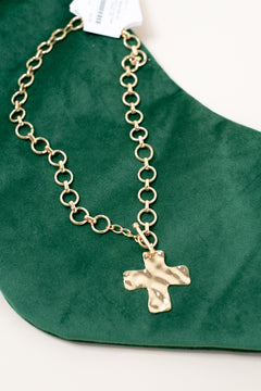 Hammered Cross Front Toggle Necklace