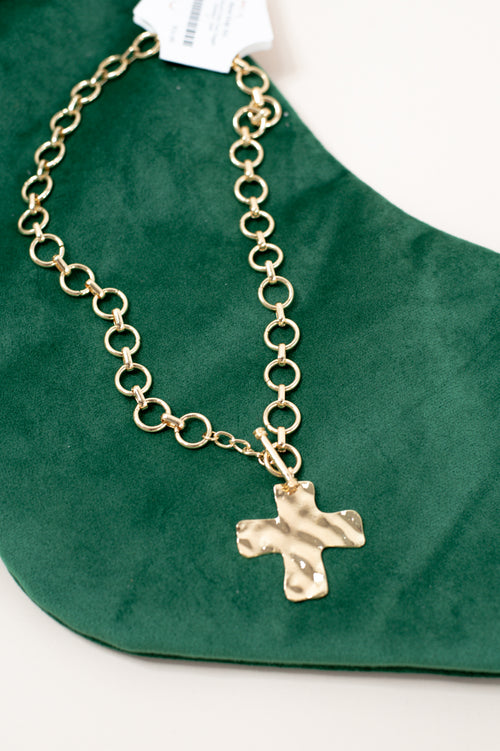 Hammered Cross Front Toggle Necklace