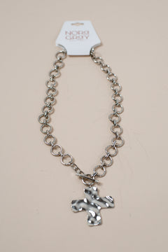 Hammered Cross Front Toggle Necklace