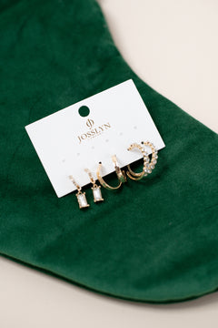 Crystal Accented Gold Hoop Earring Set