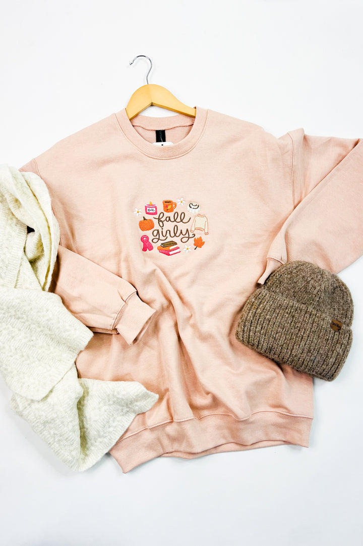 Fall Girly Embroidered Sweatshirt | Cozy Autumn Graphic Crew