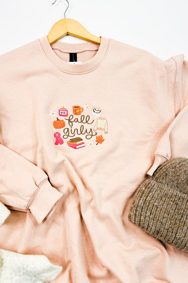 Fall Girly Embroidered Sweatshirt | Cozy Autumn Graphic Crew