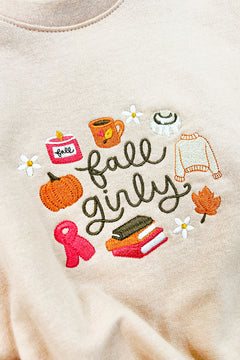 Fall Girly Embroidered Sweatshirt | Cozy Autumn Graphic Crew