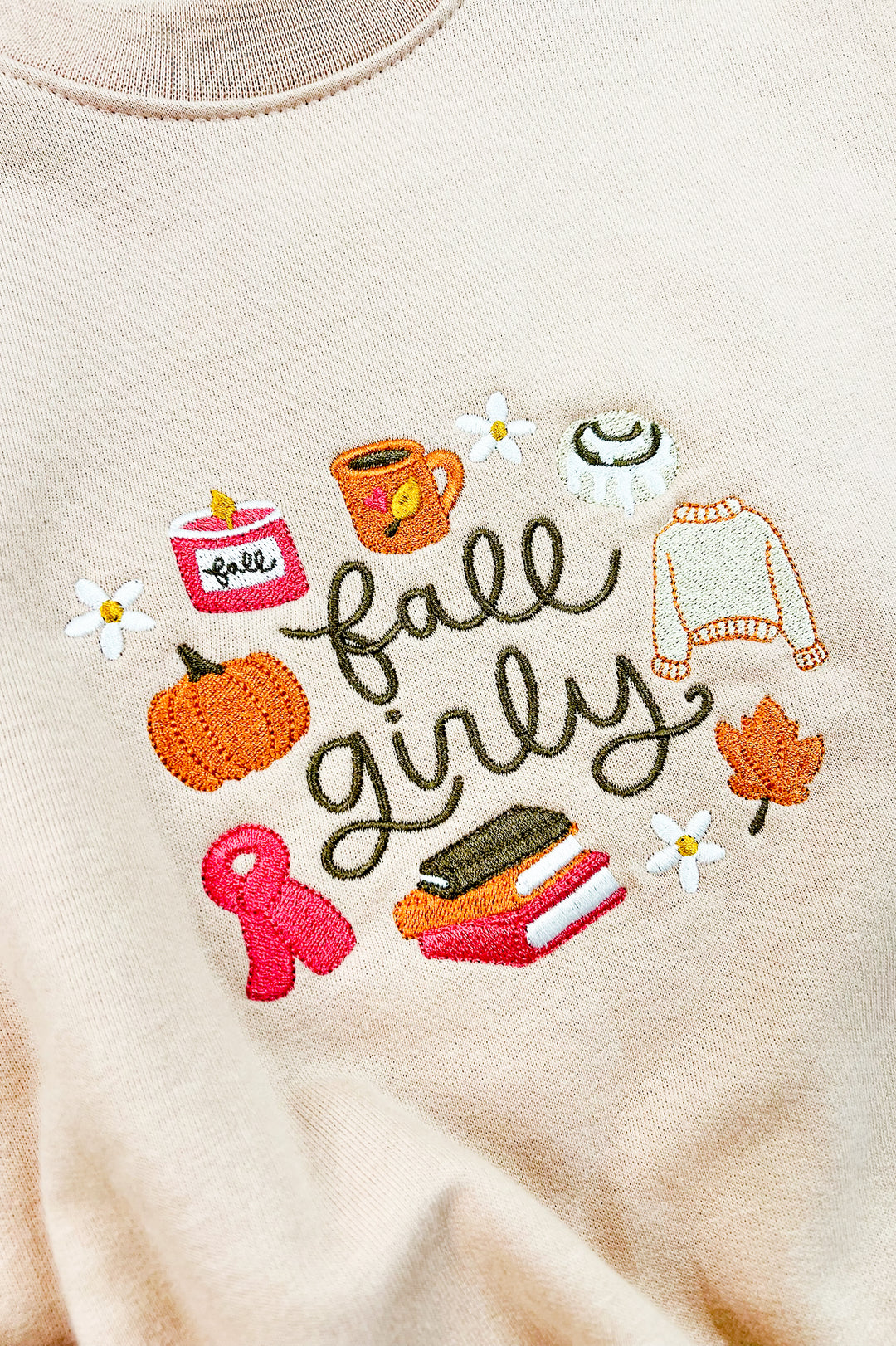 Fall Girly Embroidered Sweatshirt | Cozy Autumn Graphic Crew