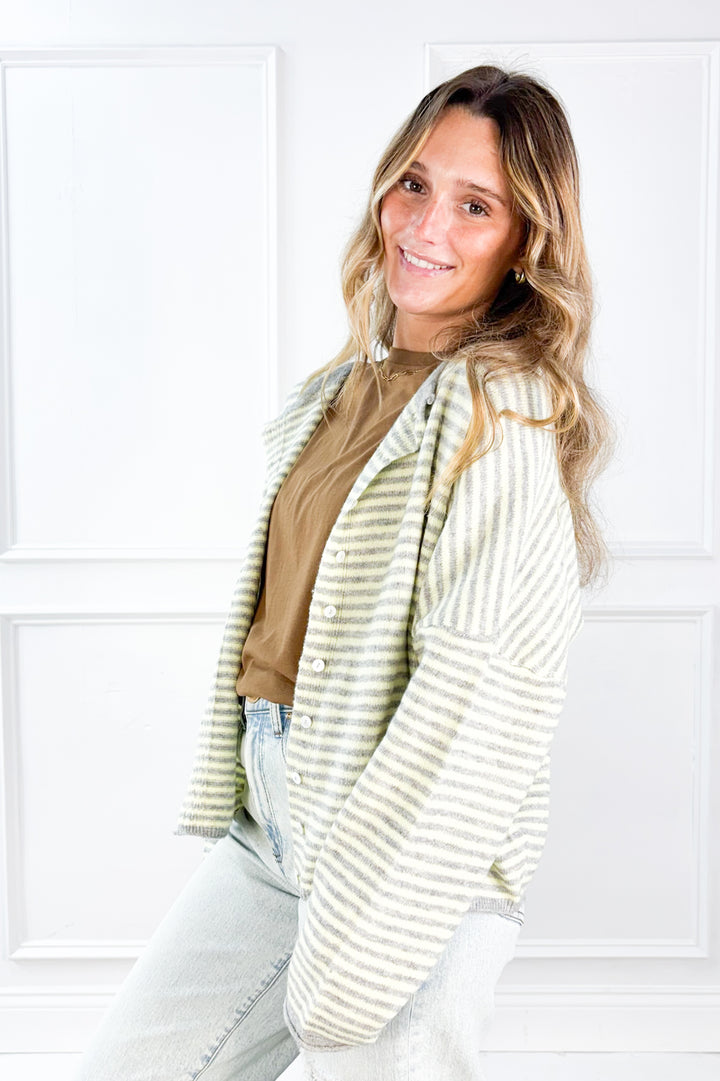 Stripe Raw Edge Drop Shoulder Knit Cardigan