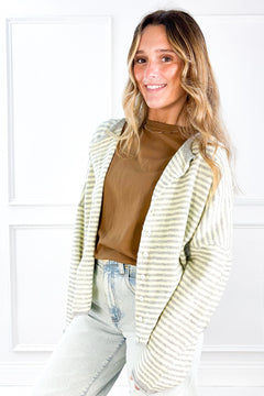 Stripe Raw Edge Drop Shoulder Knit Cardigan