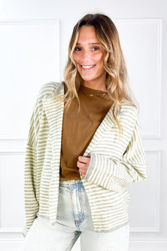 Stripe Raw Edge Drop Shoulder Knit Cardigan
