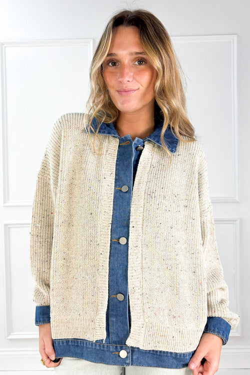 Denim Trim Knit Cardigan