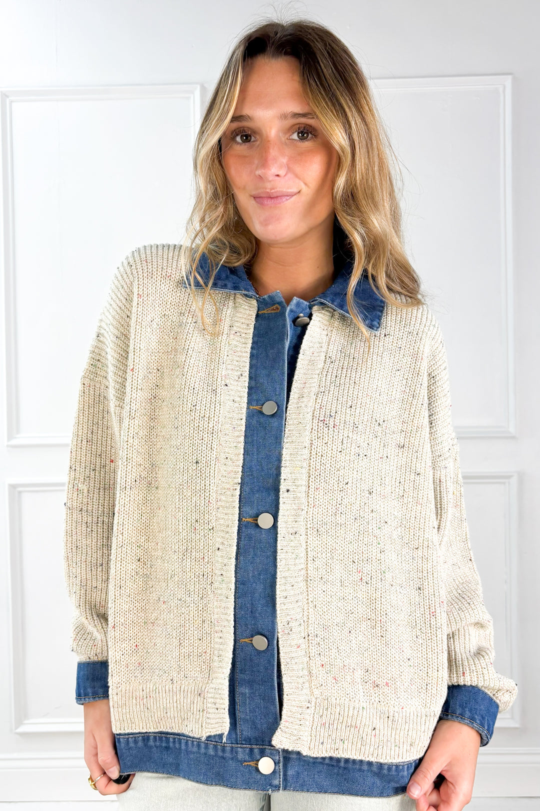 Denim Trim Knit Cardigan