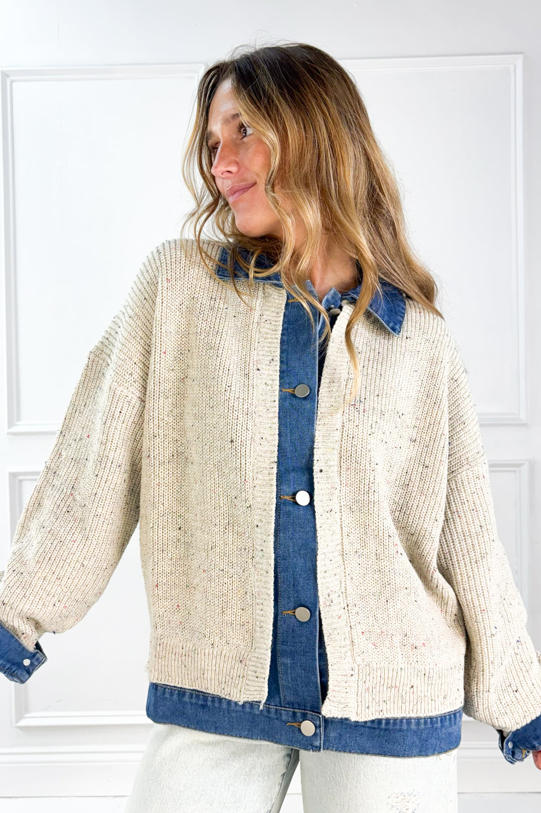 Denim Trim Knit Cardigan