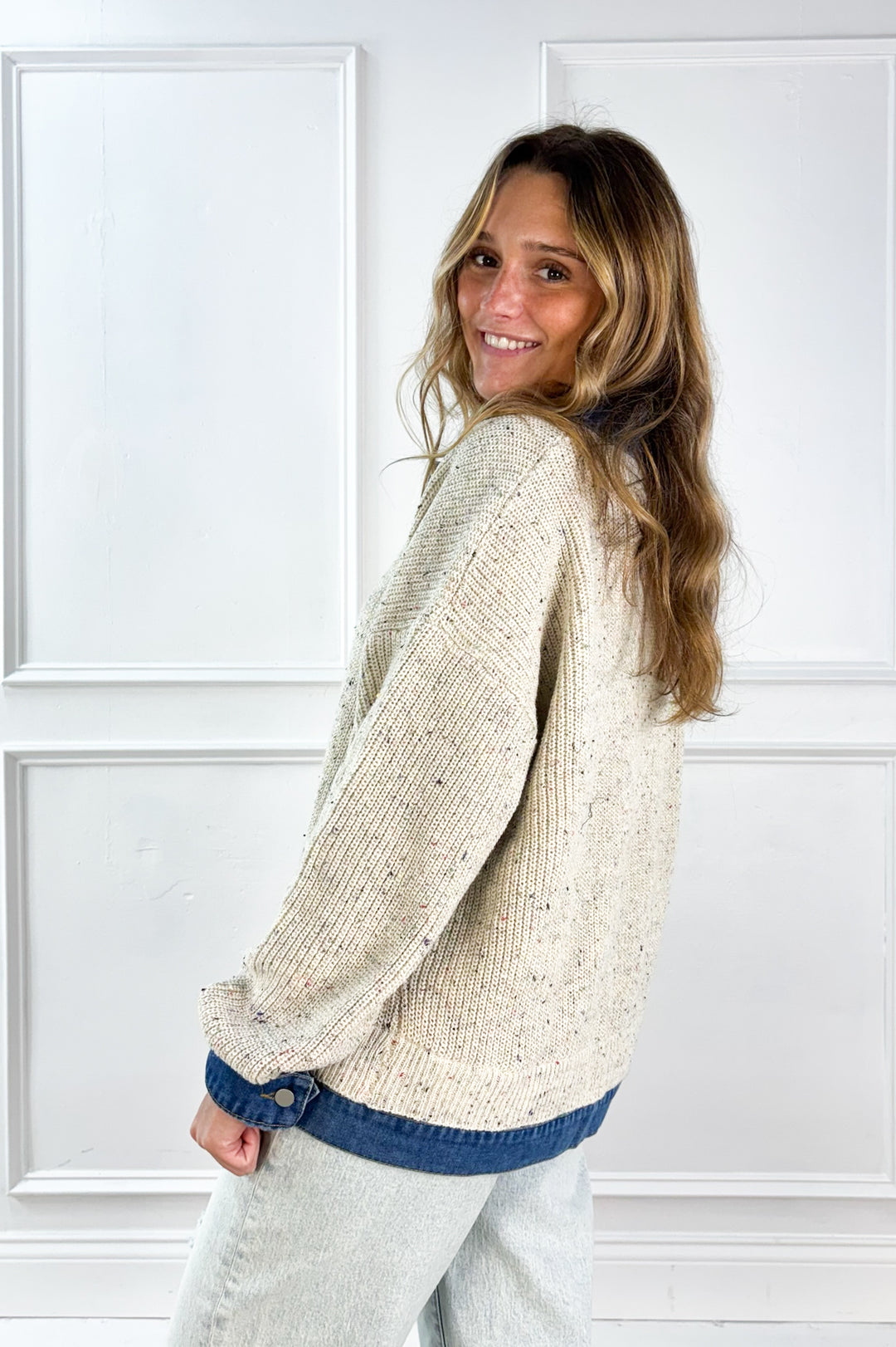 Denim Trim Knit Cardigan