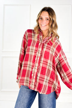 Everyday Charm Double Gauze Plaid Button Down
