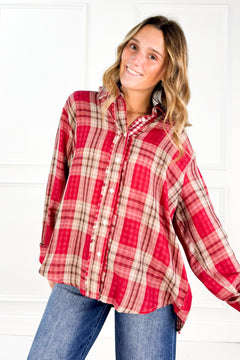 Everyday Charm Double Gauze Plaid Button Down