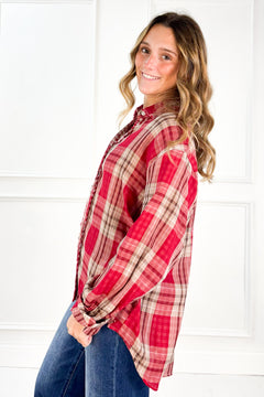 Everyday Charm Double Gauze Plaid Button Down
