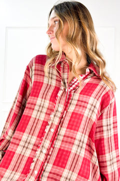 Everyday Charm Double Gauze Plaid Button Down