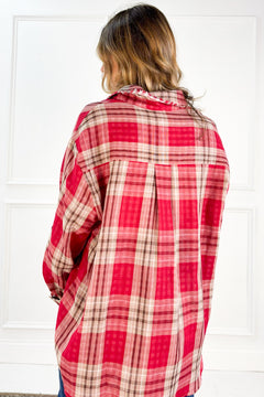 Everyday Charm Double Gauze Plaid Button Down