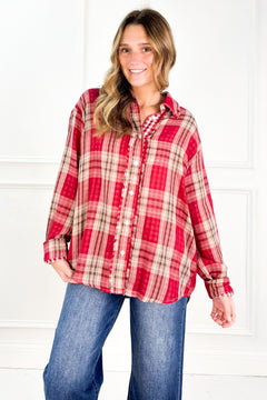 Everyday Charm Double Gauze Plaid Button Down