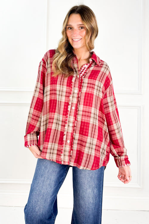 Everyday Charm Double Gauze Plaid Button Down