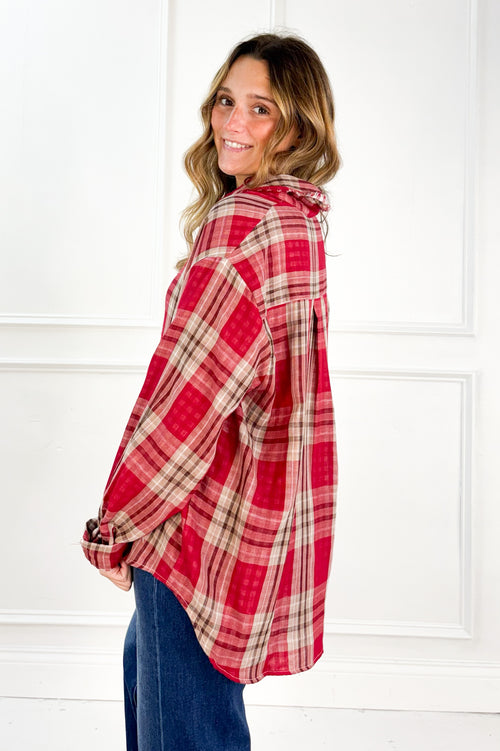 Everyday Charm Double Gauze Plaid Button Down