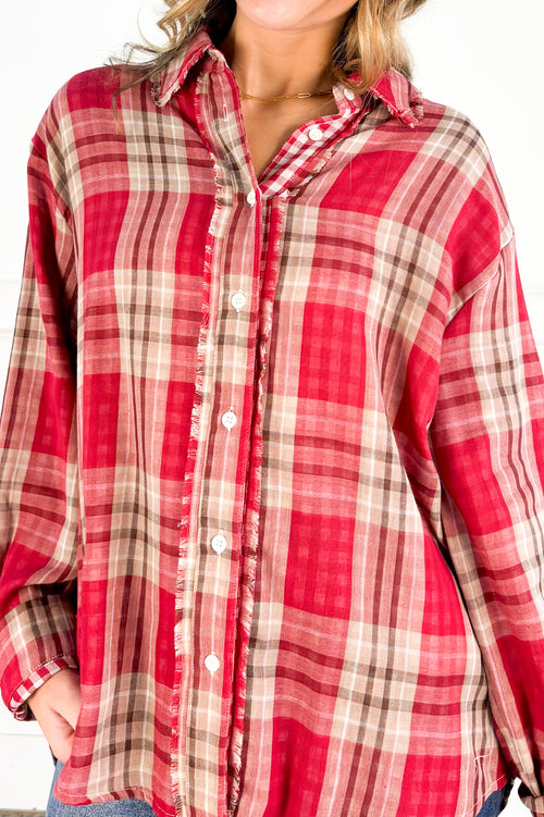 Everyday Charm Double Gauze Plaid Button Down