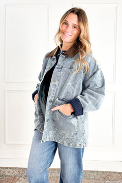 Western Print Denim Chore Jacket