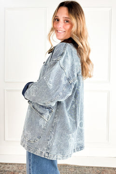 Western Print Denim Chore Jacket
