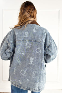 Western Print Denim Chore Jacket