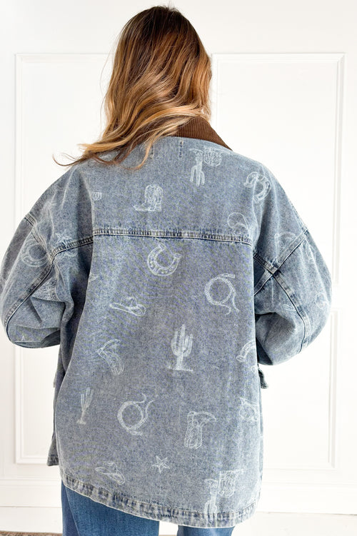 Western Print Denim Chore Jacket