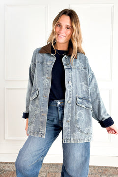 Western Print Denim Chore Jacket