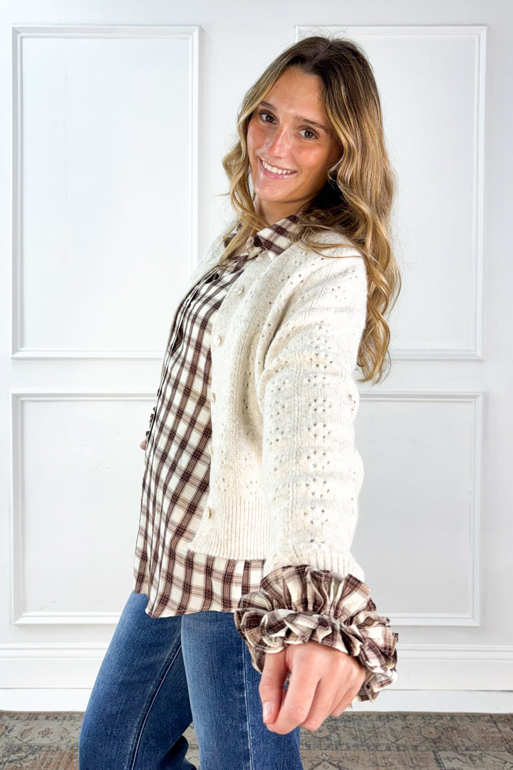 Ruffle Cuff Plaid Button Down