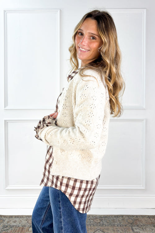 Ruffle Cuff Plaid Button Down