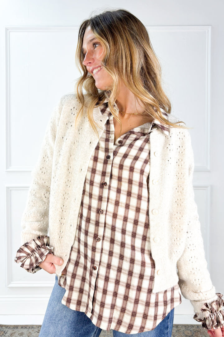 Ruffle Cuff Plaid Button Down